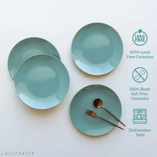 Round Serving Full Dinner Plates Set for Kitchen | Kitchen Utensils Breakfast Lunch Decorative Serving Set of 2 Sea Green |  Ceramic Dinner Plate Combo, 10 Inch Glossy (Set of 2, Large) |