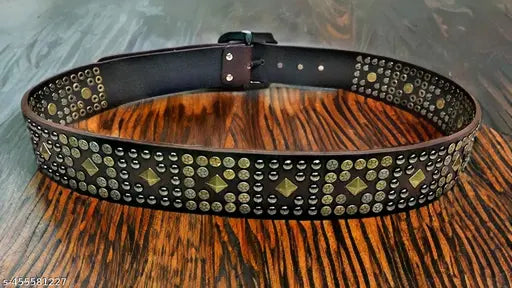 Casual leather studded brown belt