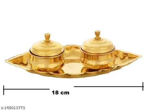 Brass Kankavati Brass Haldi Kumkum dabbi with lid and Attached with Thali Brass Kankavati for puja