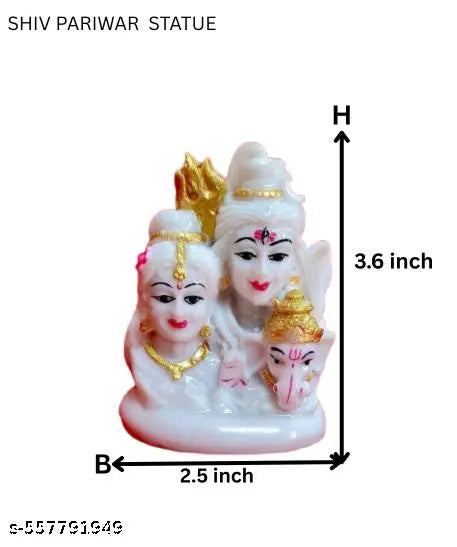 Shiv Privaar Marble Dust Murti for Saawan Puja | Handcrafted white Marble Idol of Shiva, Parvati, and Ganesh Ji Perfect for Home Puja, Temple And Car Dashboard
