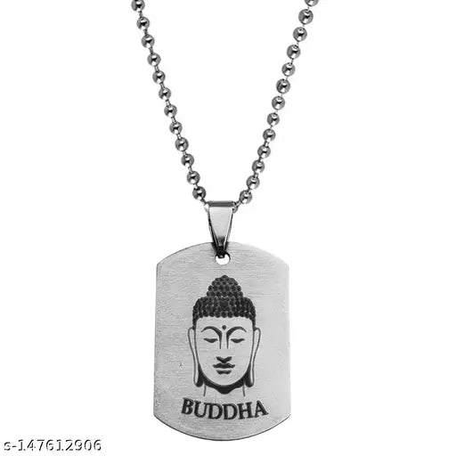 Shiv Jadamba Religious Lord Gautam Buddha Head Buddhist Pendant Luckey Jewellery  Silver Stainless Steel Pendant Necklace Chain For Men And women
