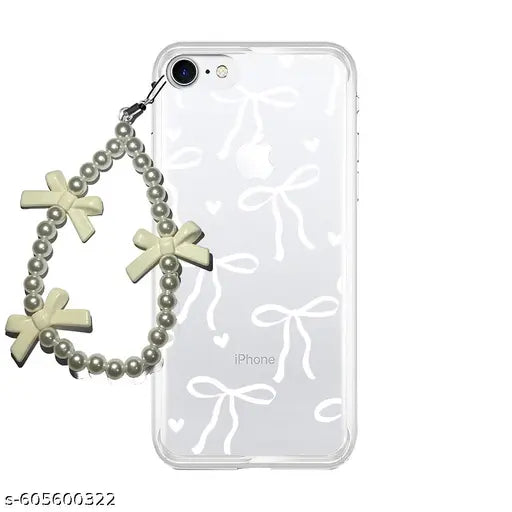 EMBLE Silicone Phone Case for Apple iPhone SE 2020 with Beautiful Charms – Protective, Stylish Cover, Shockproof, Slim Fit, Lightweight, Durable, Cute Accessory || WHITE BOW