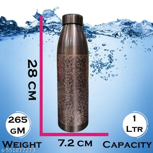 Wook Woorm Designer 100% Pure Copper (900mL) BPA Free, Rust & Leak Proof Copper Bottle, for Office, Yoga, Home, Gym, Travel, Ayurveda Inspired Copper Bottle (Pack 1)