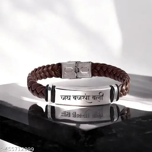Shiv Jagdamba Jai Bajranbali Braided Leather Weave Bracelets for Mens Women Magnetic Lock Clasp Genuine Bracelet Wristband Vintage Cuff Jewelry Friendship Couple ShivBr2024244