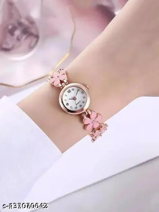 Flower design belt analog watch for women