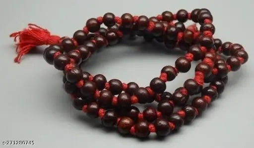 Lal Chandan Japa Mala 108+1 Rosary Beads Wood Chain Jaap Mala Silk Dori Chain Set Wooden