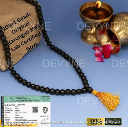 108+1 Beads Original Karungali Mala | Lab Certified Ebony Wood Japa Mala | Govt Approved Spiritual Rosary