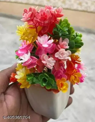Artificial Flowers/Plant with Pot and Cute Bird on Top for Home Decor, Living Room, Balcony, Indoor/Outdoor Pack of 10