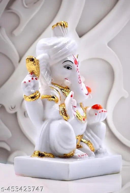VIDHAYA ARTS White Marble Ganesh Ji Idol, Ganpati/Ganesha Murti, Religious Gift for Office, Home Decor, Temple, Spiritual Gift Decorative Showpiece - 14 cm