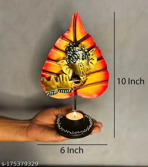 Iron Ganesha Leaf T-Light Candle Holders