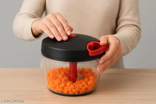 Mitrolia Handy Vegetable and Fruit Manual Onion Dry Fruit Salad Maker Vegetable Quick String Chopper Machine, Cutter – 3 Stainless Steel Blades (500 ml, Grey)