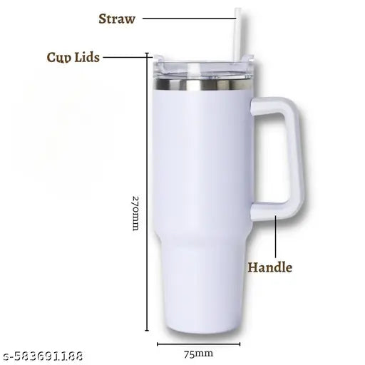 White 1200 ml stainless steel tumbler, hot and cold water bottle, large travel mug with lid, leakproof thermos, insulated flask for office, gym, and home use, lightweight and durable drinkware, stylish plain white tumbler for tea coffee juice,best for cof