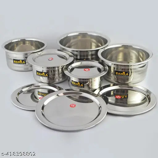 Stainless Steel Patila Set With Lid Flat Bottom Induction & Gas Stove Friendly Tope / Patila / Cookware Set (5 Pieces, 2000ml,1500ml,1000ml,750ml,500ml)