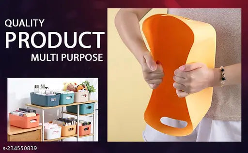 Plastic Storage Basket Multipurpose Colorful for Kitchen & Home Organizer Box for Wardrobe, Fruits Vegetables, Toys, Stationary Items (Storge Basket Without Lid-3Pcs)