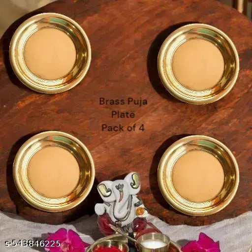 Pure Brass Plate 3.5 inch for pooja bhog pack of 4 Small Size Bhog Plate Bhog Thali