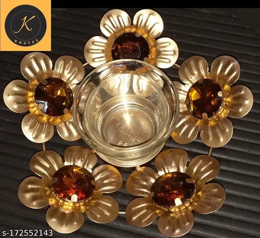 KOUTSS Table top Candle Light Holders Flower Shape Red Crystal with Glass Candle Stick Holder/Tealight Stick Holder Beautiful Design Home Decoration