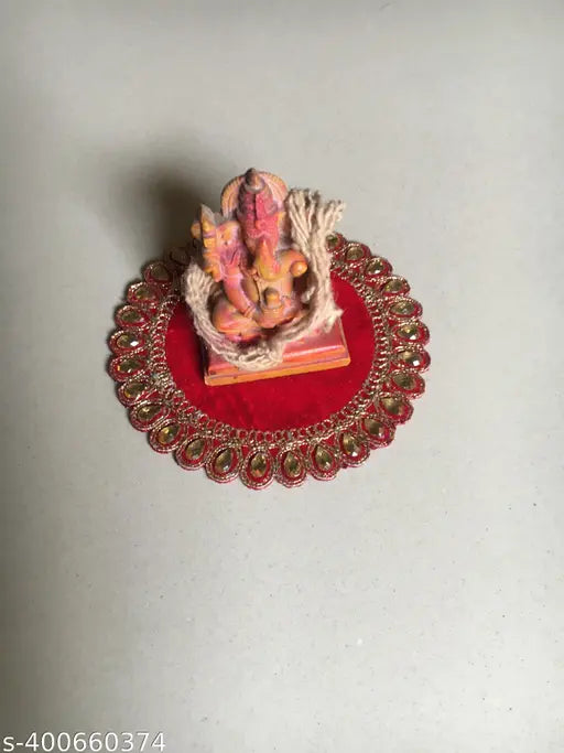 HEMDEV Surat Heavy Pure 9000 Velvet Embroidery Puja Aasan for Ganpati with Stone Work | Puja Altar Cloth for God Temple| Puja Aasan for Idols Sitting (4 Inch)