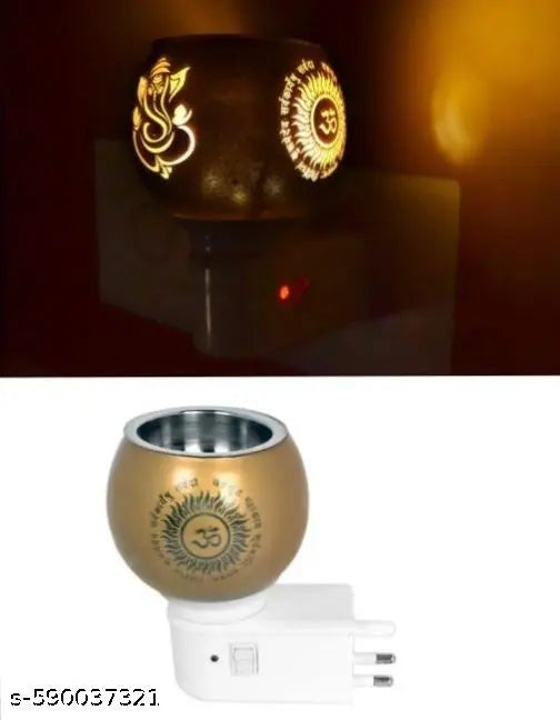 Trendy Ganesh Kapoordani , Kapurdani , Night Lamp With Kapoordani , Incence Holder , Dupdani , Bukhurdani ,Electric Ceramic Kapoor Dani Stand Kapur Incense Burner Oil Diffuser Cum Night Lamp With Switch For Mandir Gift Pack Of 1