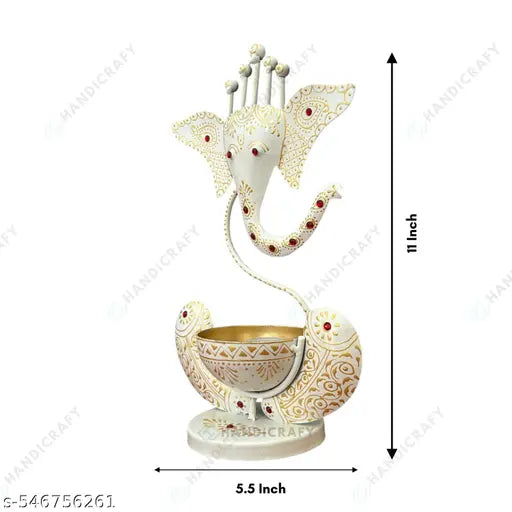 Handcrafted Ganesha T-Light Holder in Pearl Elegance Finish | Premium Home Temple Decor | 11 Inch