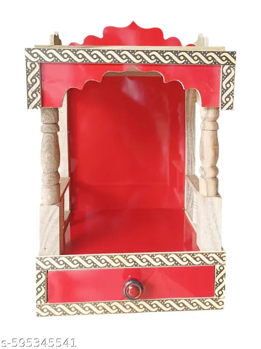 sita ji Elegant Red Wooden Home Temple with Drawer – 45x32x22 cm, 1.7 kg