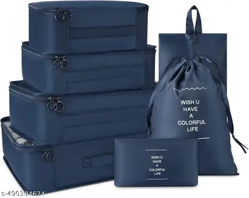 ( Multicolor) Travel Organizer 7 in 1 Travel Laundry Cosmetics Luggage Packing Organizers Set Makeup Bags Organizer Packing Cubes with Shoe Bag for travel, Nylon