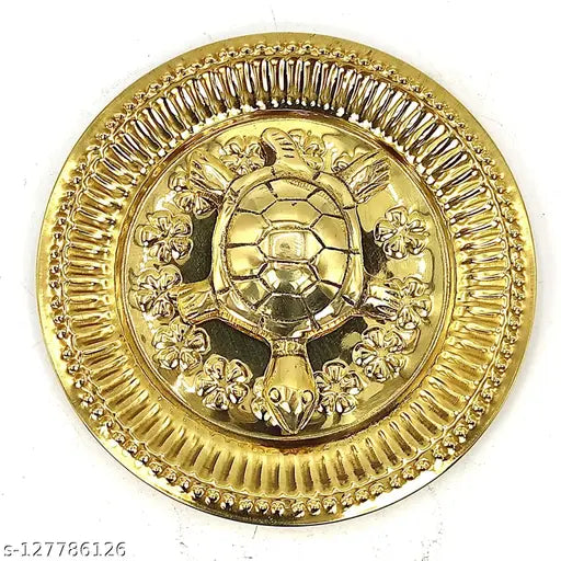 Vastu Feng-Shui Brass Tortoise Turtle Kachua with Metal Plate Handicraft & Decor Gift Items Home Office. Idols & Figurines
