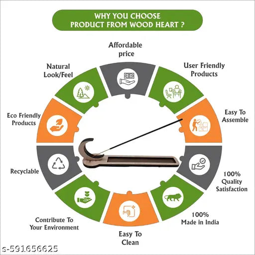 Wood Heart Wooden Incense Holder Stand for Agarbatti – Handcrafted Crescent Moon Design Agarbatti Stand | Wooden Dhoop Batti Holder for Puja, Meditation, Yoga, Relaxation, Spiritual Home Décor | Ash Catcher for Clean Surroundings | Durable & Stylish Agarb