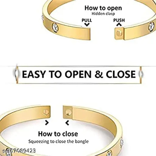 Honbon Traditional Look Cubic Zircone Gemstone Sudded Bracelets/Bangles/kada for Women & Men(Pack of 1)Fancy Stylish Stainless Steel Openable Bracelet with Magnetic Lock,Love Bracelet for Couples,Magnetic Bracelet