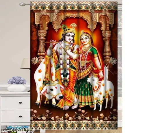 God Print Curtain For Door/ Pooja Room/Temple/Mandir/ Living Room/ Hall Parde For Home 4x7 Feet Pack of 1