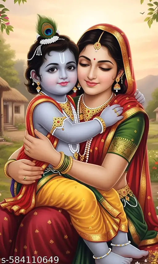 SINGODIYA ENTERPRISES MAA YASHODA WITH BAL KRISHNA Painting | Hindu Religious Frame With Magnetic Hanging | Home and Mandir Decoration Wall Frame  SIZE(10*14 INCH)