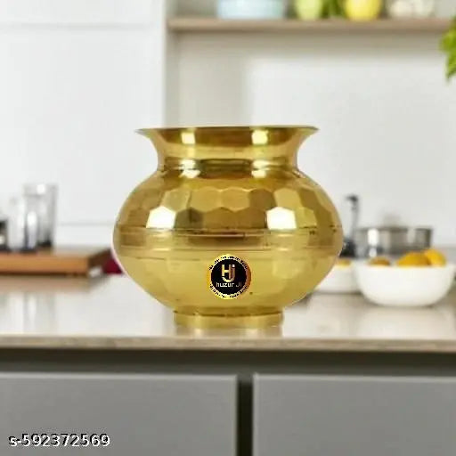 HUZUR JI pooja samagri brass ka lota pooja lota Brass Pooja Lota/Designer Lota/Pure Brass Lota/Flower Cutting Lota Brass Kalash (Gold) Set Of 1 Brass Kalash.
