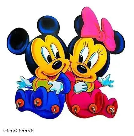 Beautiful Latest and trending Micky Mouse 5 Hooks Wooden Key Holder for wall Decor Digital Printed Wooden  For Home / Office / Kitchen
