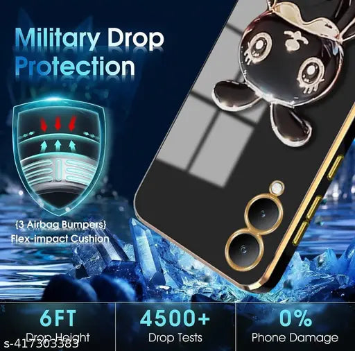 UMA ENTERPRISE'S Bunny Back Case and Covers Compatible for Viv'o Y28 with Folding Stand | Anti-Slip | Shockproof & Camera Protection (Black)