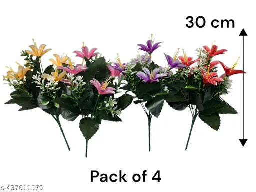 Oak Leafs Set of 4 Artificial Flowers and Plants | Natural-Looking Home Decoration for Living Room | Mix-Colored Faux Flowers for Vases & Pots | 30 cm Height