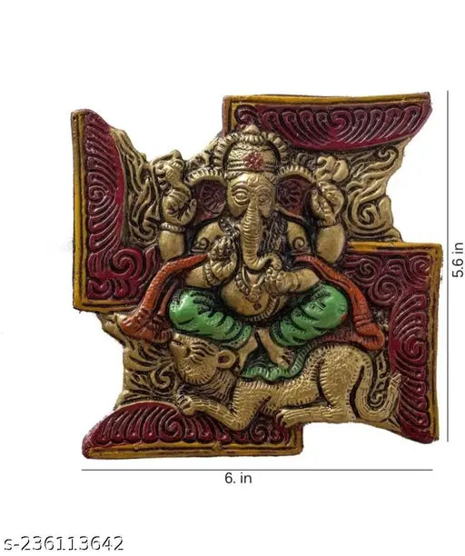 Swastik ganesh ji mushak singhasan coloured metal wall hanging showpiece