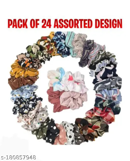 Stylish Women Multi Color Fabric Rubber Band Scrunchies (24 Pieces) Multicolor color Fabric thalamudi kattu/thalamudi bandham/Jada Bandlu/Muti pattaikal/hair baandukal/Kudalu byandgalu/Hair byandgalu Ideal for Women / Girls