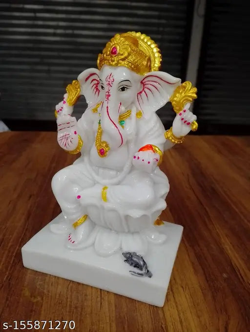 Marble Ganesha Murti / Idol 7 Inch ( white )