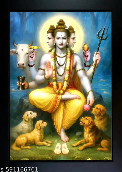 Dattatreya Ji Photo Frame | Dattatreya Wall Painting , Home Decoration And Pooja Room ( 7x9 ) Inch