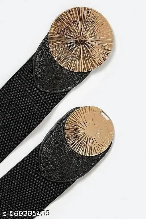 Debelt High Quality Elastic Stretchable With Textured Round Buckle Belt For Women