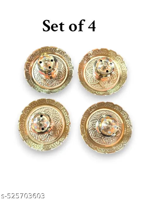 SriMaa Ventures Premium Brass Agarbatti Stick Holder || Small Dhoop Catches Ash Incense Burner for Agarbatti Sticks, Home Puja, Meditation Space, Work Space, Relaxation (Pack of 4)