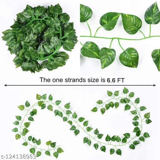 Artificial Creeper Money Plant Leaf Garland (Green, Pack Of 02 Strings,8ft/Per string 30-32 leaves per vine.
