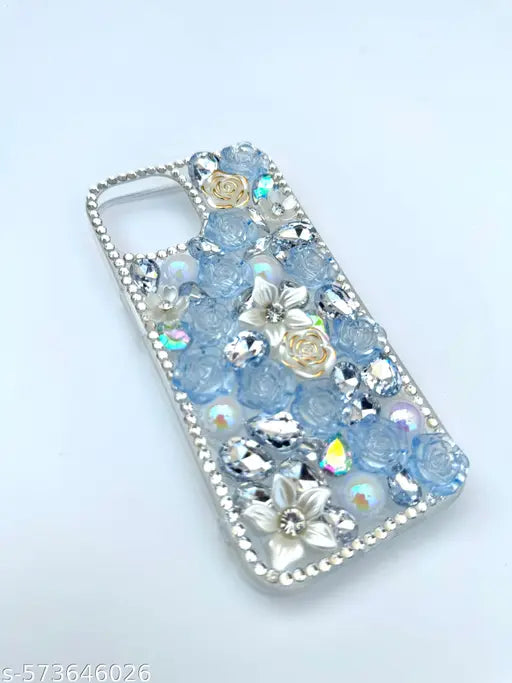 iPhone 13 New Design 3D Rose & Rhinestone Bling Case – Princess   Style Back Cover  for Girls and Woman