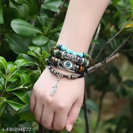 Ru Collection Presents High Quality  Bohemian Evil Eye Protection Bracelet | Handmade Multilayer Beaded Leather Bracelet for Men & Women  || Men Bracelet || Women Bracelet