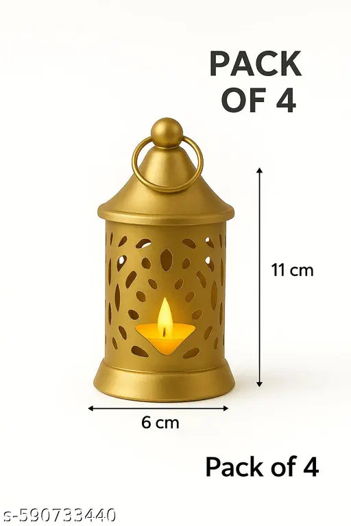 Golden Decorative Lanterns with Candle Light – Pack of 4