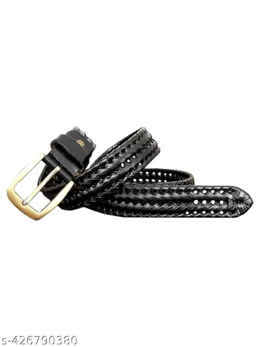 WALLETIN Mens Braided Genuine Leather Original Branded Belt | Woven Leather Belt for Casual Pants with Brass Buckle| Micro Adjustable