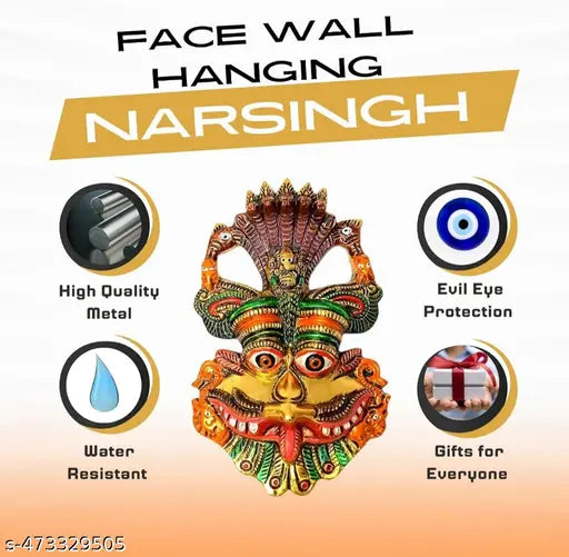Multicolor Metal Narsingh Kirtimukha Wall Hanging Mask - A Powerful and Meaningful Housewarming Gift for Protection and Blessings to Home