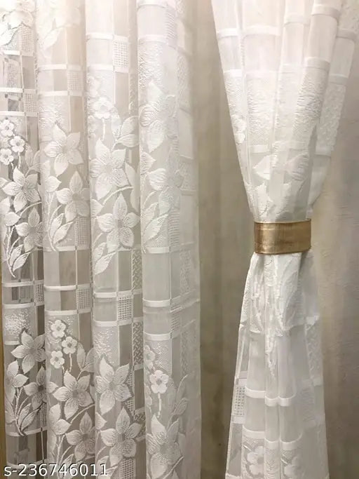 Harvee Traders Polyester Beautiful Heavy Flower Tissue Net  Semi Transparent Fancy Sheer Curtain Parda for Living || Home Use  4 x 5 Feet Window, 4×7 Door, 4×9 Long Door Use 2 Pecs Curtains