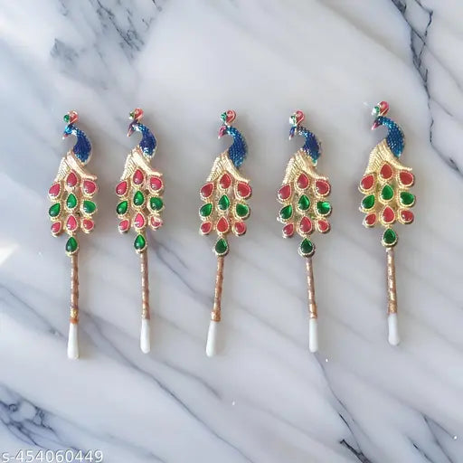Pooja Tilak Stick Meenakari Colorful Multicolor Tilak Stick Peacock Shape Tilak Stick, Pooja Item (Pack of 5 Sticks)