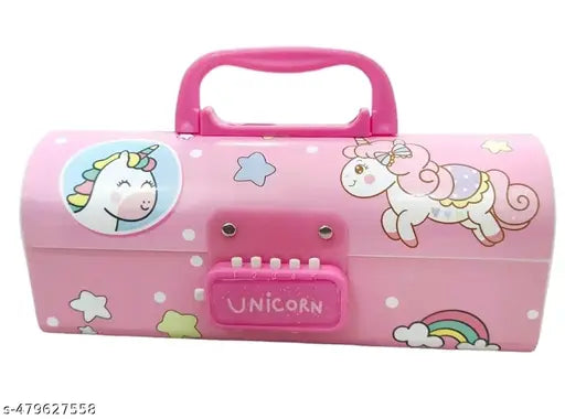 Unicorn Multi-Functional Pencil Box with Double Password Lock, Stationary Organizer Case, Suitcase Style Pencil Case for Boys & Girls