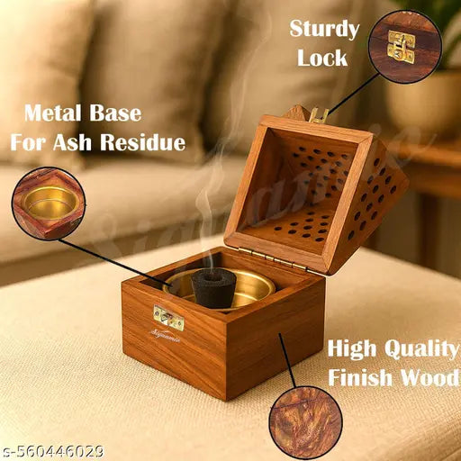 Wooden Sambrani Dhoop Stand Incense Holder: Perfect Pooja Room Stand Decoration Item, Dhup Dani & Doopam Holder, Essential Puja Item for Home Mandir and Pooja Thali Set Rituals